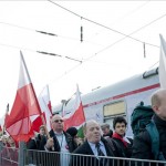Lengyel szimpatizánsok érkeznek Varsóból, a Nyugati pályaudvaron. A magyar kormány politikáját támogató lengyel csoport tagjai az 1848-49-es forradalom és szabadságharc évfordulóján részt vesznek a Békemenet Magyarországért Egyesület szervezésében tartott budapesti megmozduláson. MTI Fotó: Marjai János