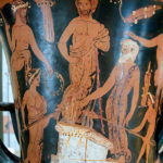 Nesztór és fiai áldozatot mutatnak be Poszeidónnak. (Meleagrosz-festő vörösalakos vázája, Kr. e. 4. század) - By © Marie-Lan Nguyen / Wikimedia Commons