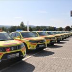 Az Országos Mentőszolgálat (OMSZ) alapellátási ügyeletéhez beszerzett új, 130 lóerős, hibridmotorú gépjármű az ünnepélyes átadásán a Magyar Suzuki Zrt. budaörsi telephelyén 2023. augusztus 28-án. Ezen a napon 170 új ügyeleti gépjárművet vehetett át az OMSZ ügyeleti szolgálata. MTI/Bruzák Noémi